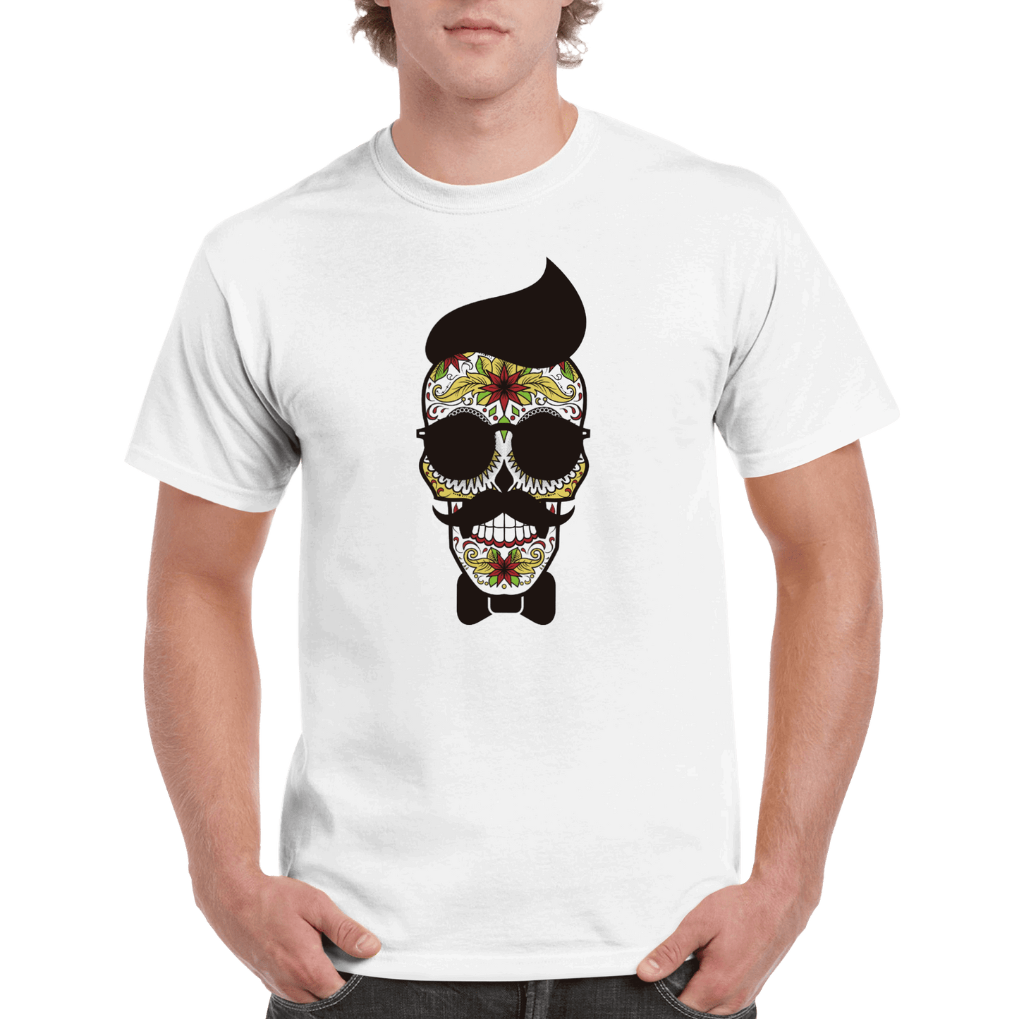 Aztec Style Skull With Mustache T Shirt Canvas Prints in Accrington Number Plates Accrington IntelliPix