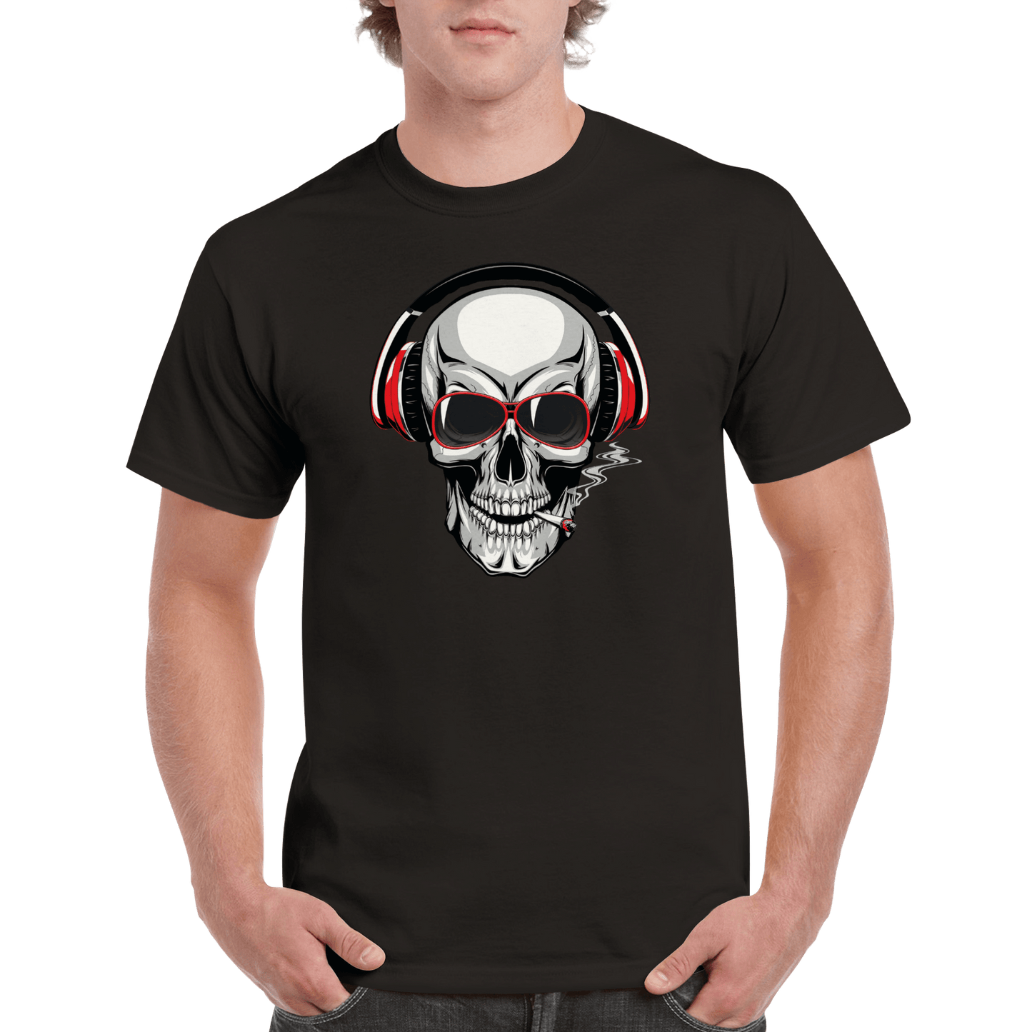 Smoking Skull With Headphones T Shirt Canvas Prints in Accrington Number Plates Accrington IntelliPix