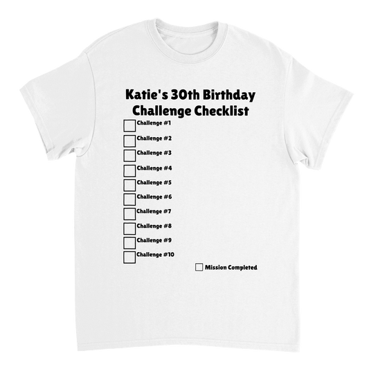 Birthday Challenge Checklist T-shirt Canvas Prints in Accrington Number Plates Accrington IntelliPix