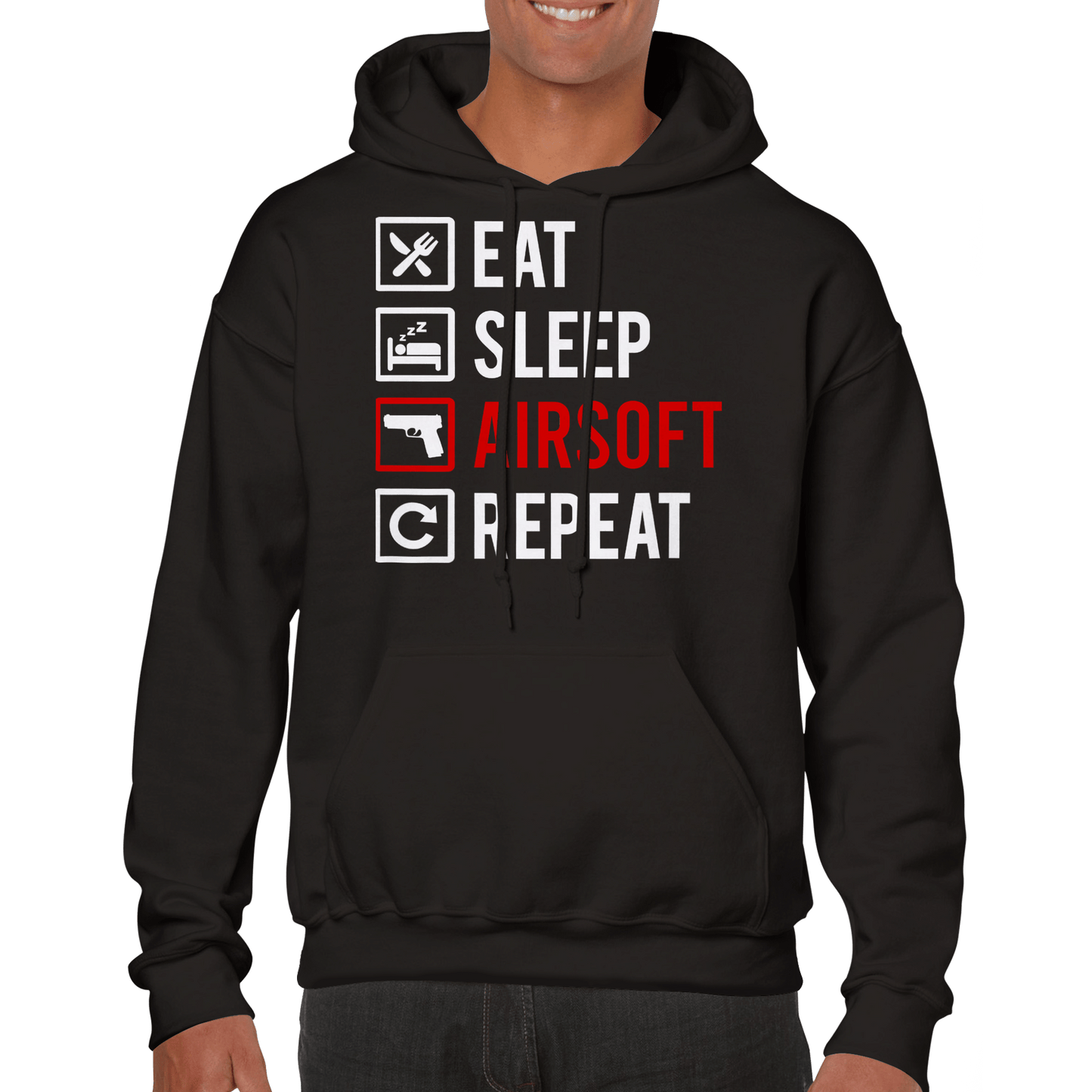 Eat Sleep Airsoft Repeat Classic Unisex Pullover Hoodie Canvas Prints in Accrington Number Plates Accrington IntelliPix