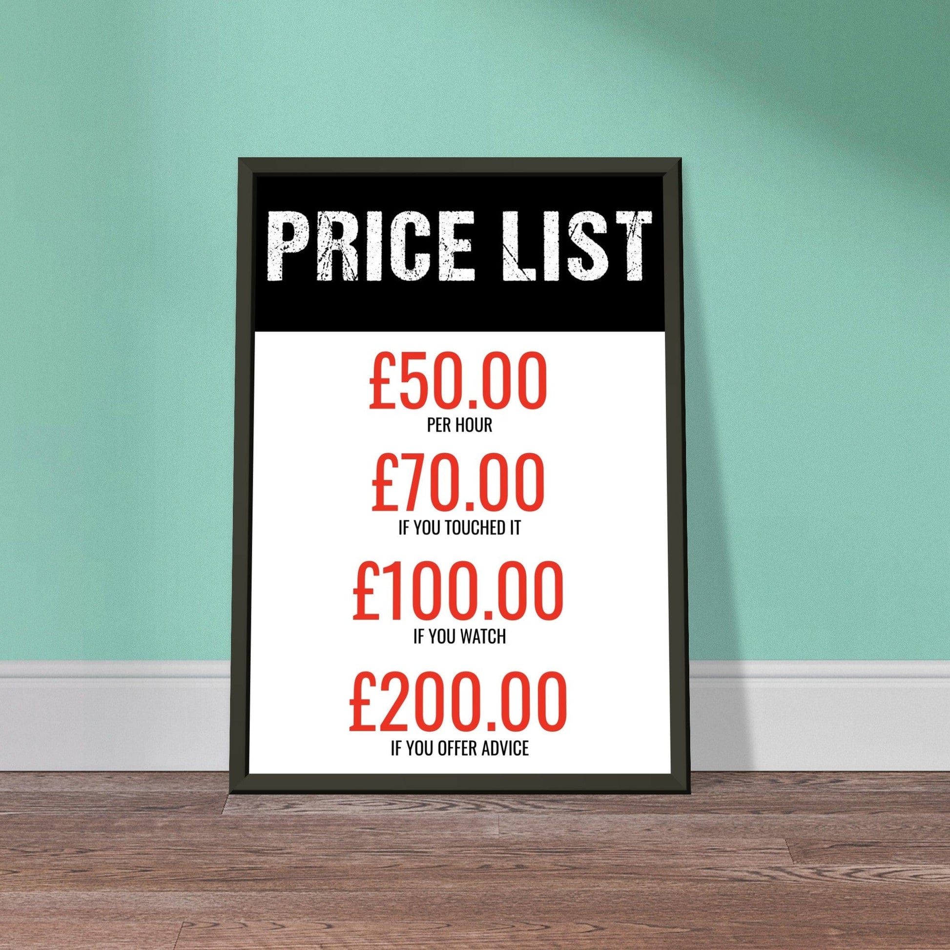 Funny Price List A4 Metal Framed Poster Canvas Prints in Accrington Number Plates Accrington IntelliPix