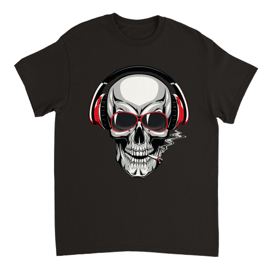 Smoking Skull With Headphones T Shirt Canvas Prints in Accrington Number Plates Accrington IntelliPix